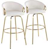 Claire 30" Swivel Bar Stool in Gold & Cream Velvet with Round Gold Footrest (Set of 2)